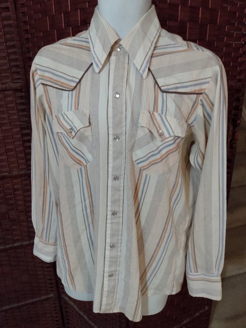 Vintage Sears Western Wear Shirt 70s 80s Mens Large 16 - 16 1/2 Pearl Snaps